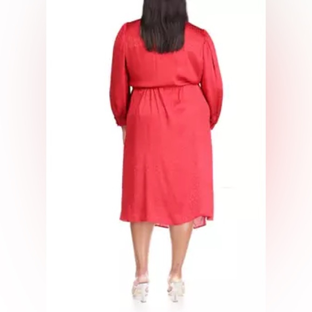 MICHAEL Michael Kors Cheetah Jacquard Red Wrap Midi Dress with Bishop Sleeves - Picture 3 of 5